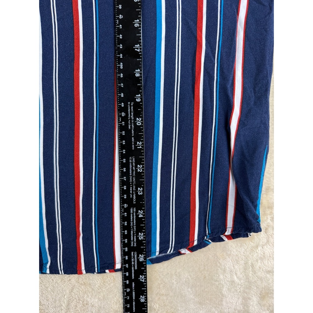 Denim & Flower Ricky Singh Mens Large Navy Blue Red Striped Viscose Size L Shirt - Picture 4 of 11